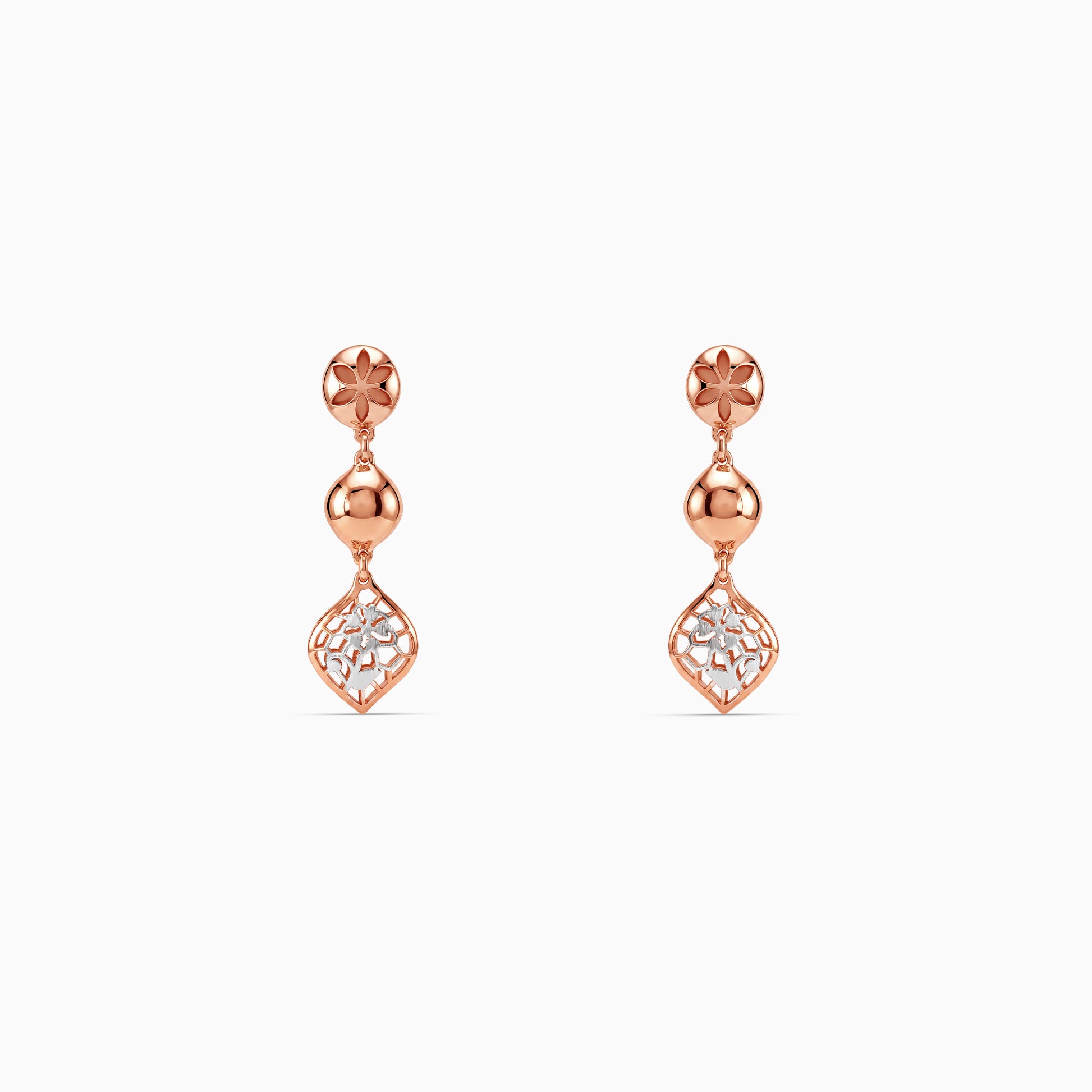 Dual Tone Bloom Grid Silver Earrings