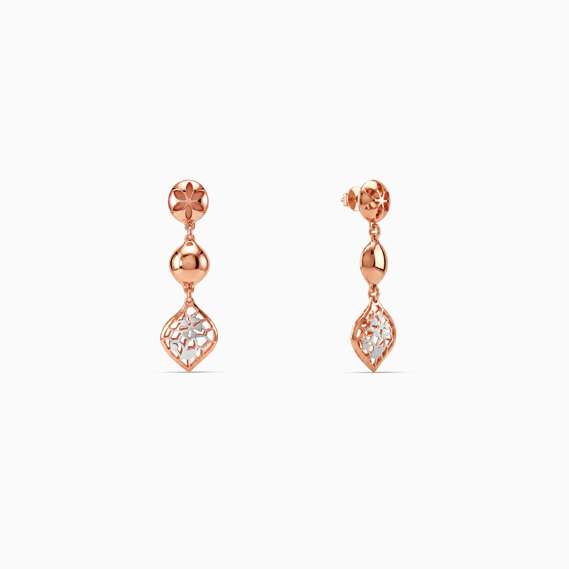 Dual Tone Bloom Grid Silver Earrings