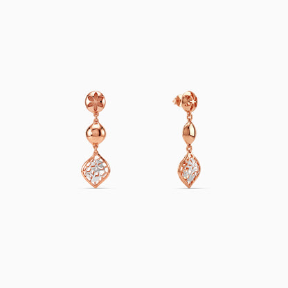 Dual Tone Bloom Grid Silver Earrings