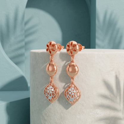 Dual Tone Bloom Grid Silver Earrings