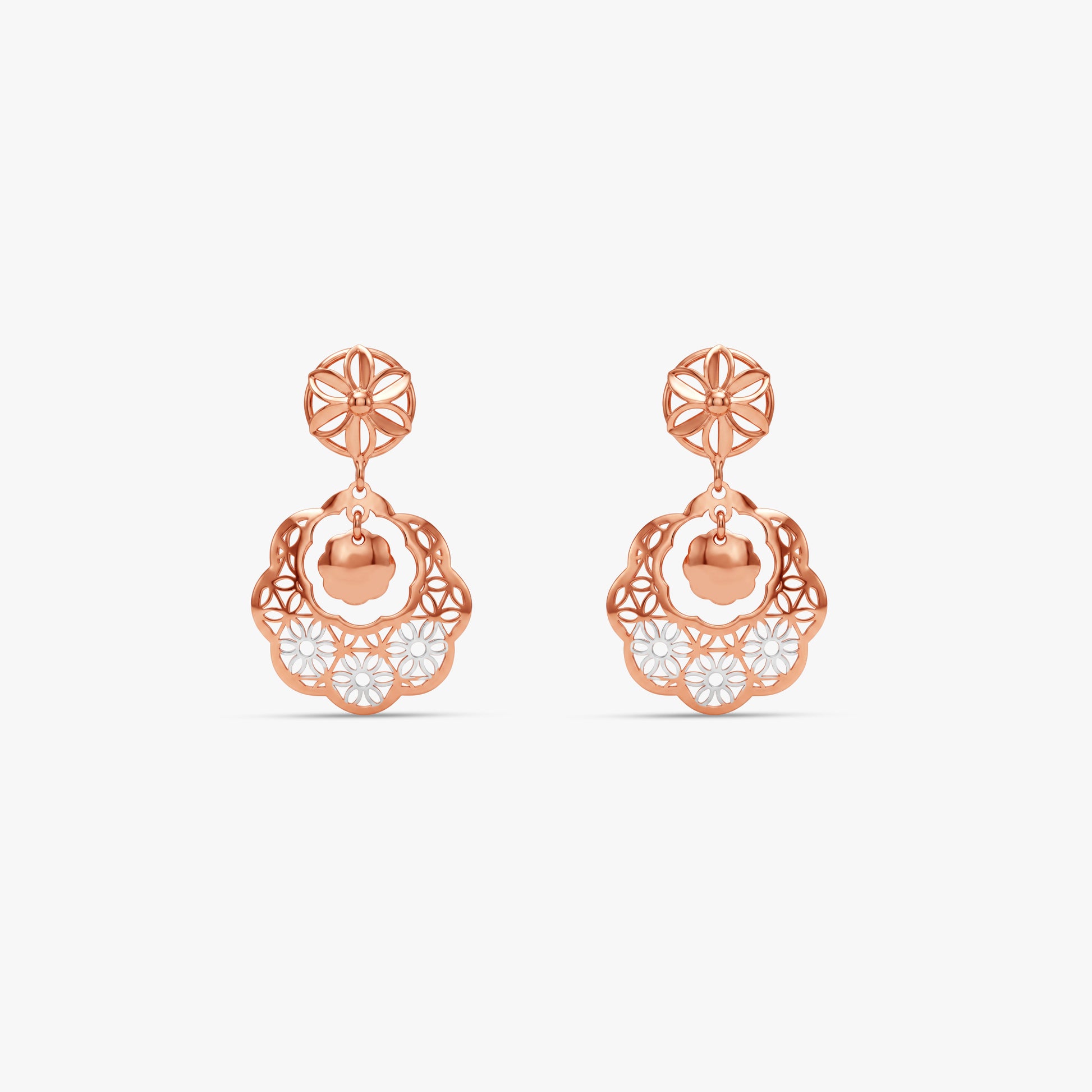 Dual Tone Floral Scroll Silver Earrings