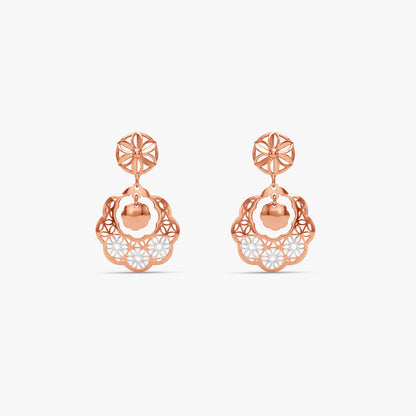 Dual Tone Floral Scroll Silver Earrings