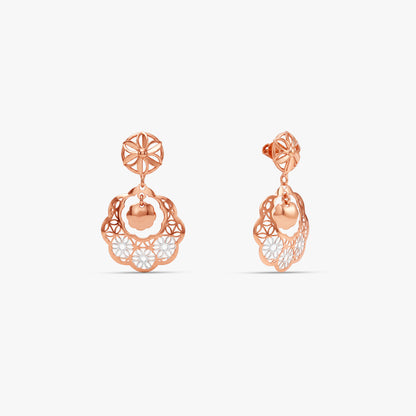 Dual Tone Floral Scroll Silver Earrings