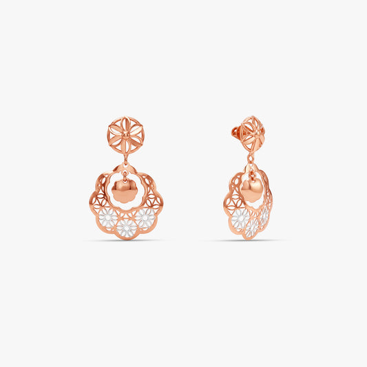 Dual Tone Floral Scroll Silver Earrings
