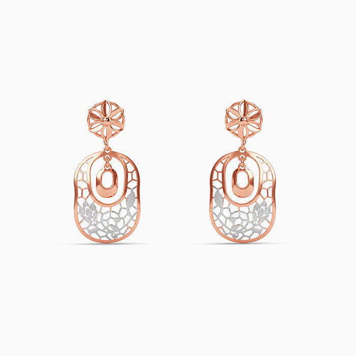 Dual Tone Bloom & Frame Silver Earrings