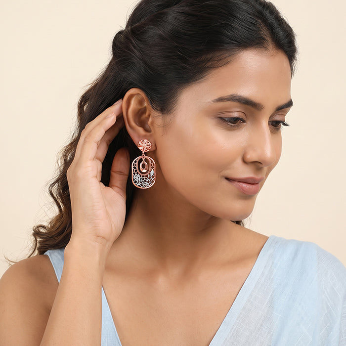 Dual Tone Bloom & Frame Silver Earrings