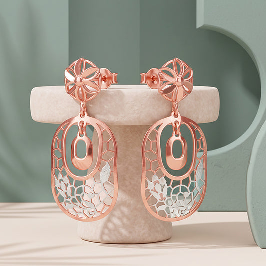 Dual Tone Bloom & Frame Silver Earrings