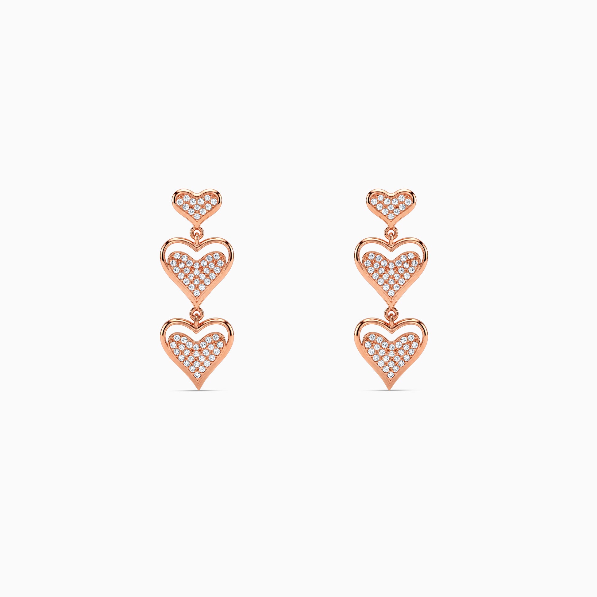 Rose Gold Heart Trio Drop Earrings