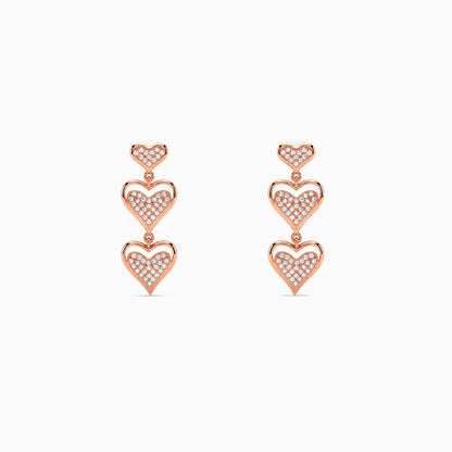 Rose Gold Heart Trio Drop Earrings