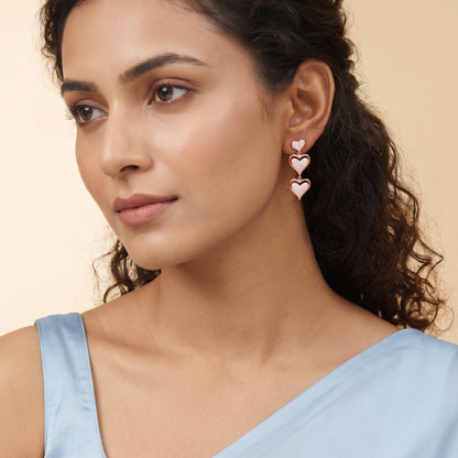 Rose Gold Heart Trio Drop Earrings