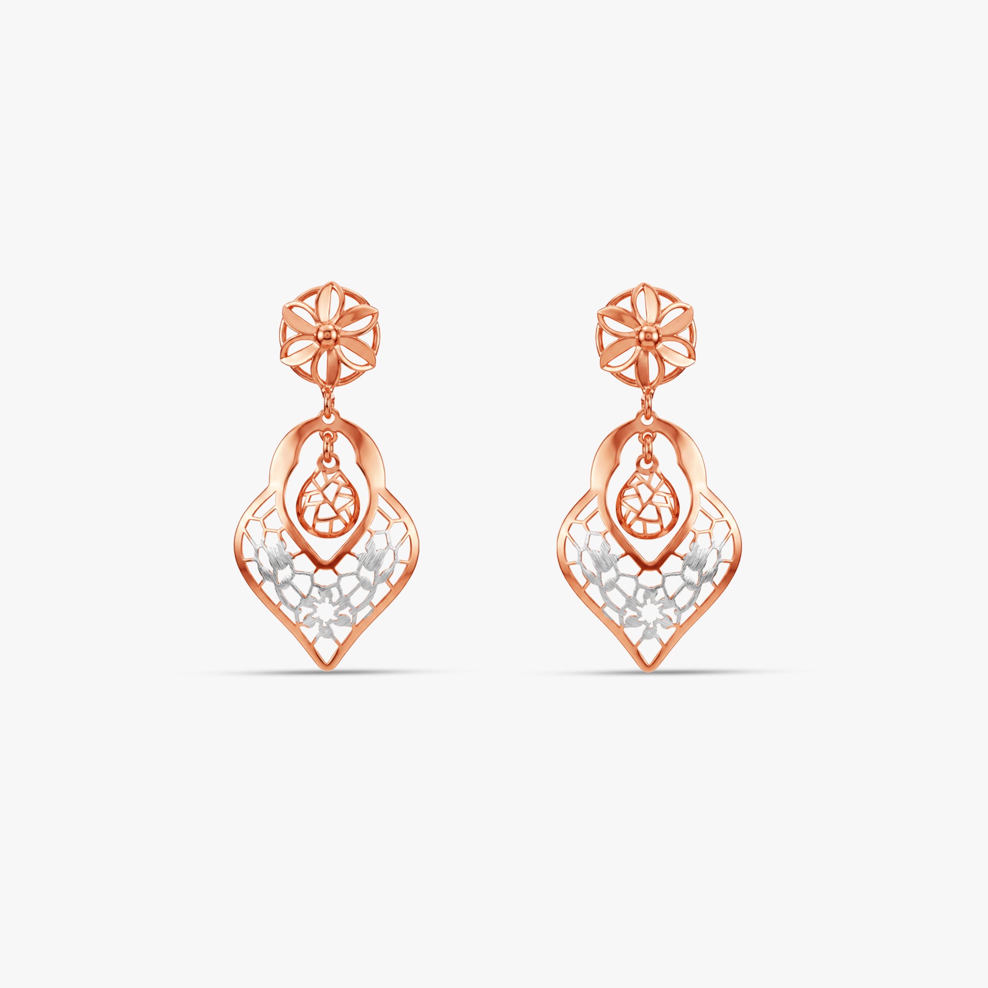 Dual Tone Floral Outline Silver Earrings