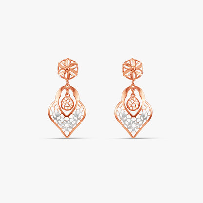 Dual Tone Floral Outline Silver Earrings