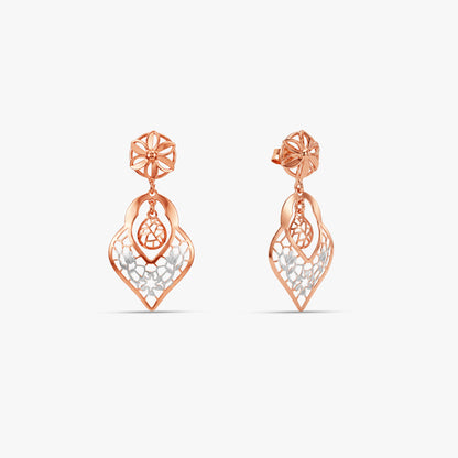 Dual Tone Floral Outline Silver Earrings