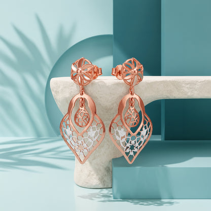 Dual Tone Floral Outline Silver Earrings