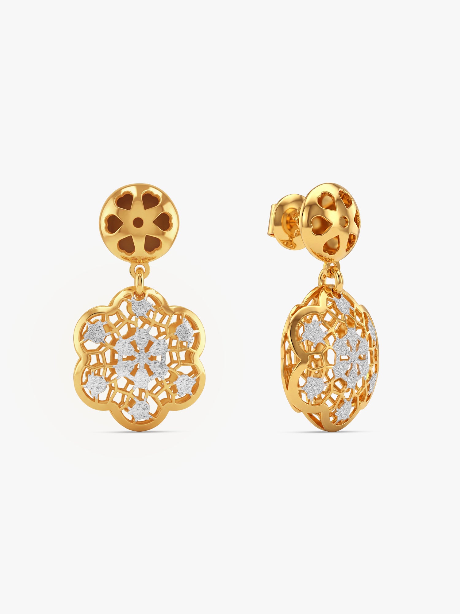 Dual Tone Petal Intrigue Silver Earrings