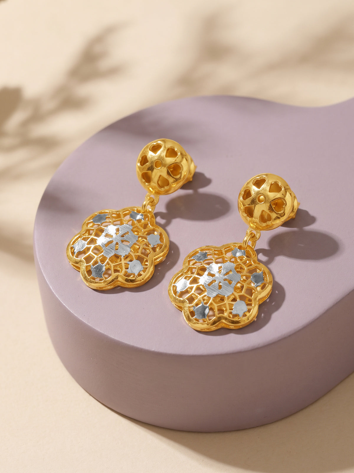 Dual Tone Petal Intrigue Silver Earrings