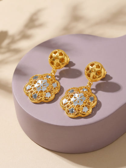 Dual Tone Petal Intrigue Silver Earrings