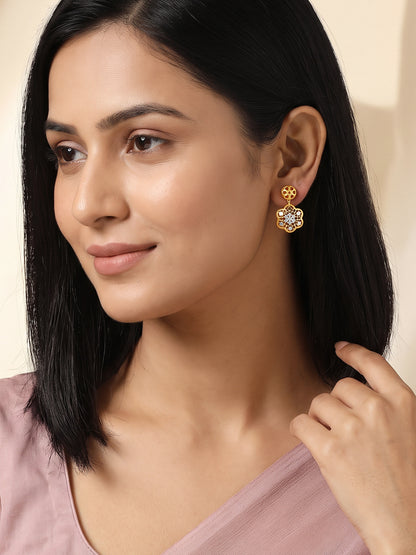 Dual Tone Petal Intrigue Silver Earrings