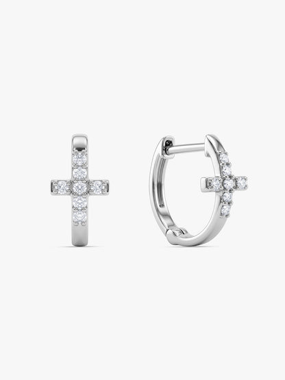 Silver Sanctum Cross Huggie Hoops