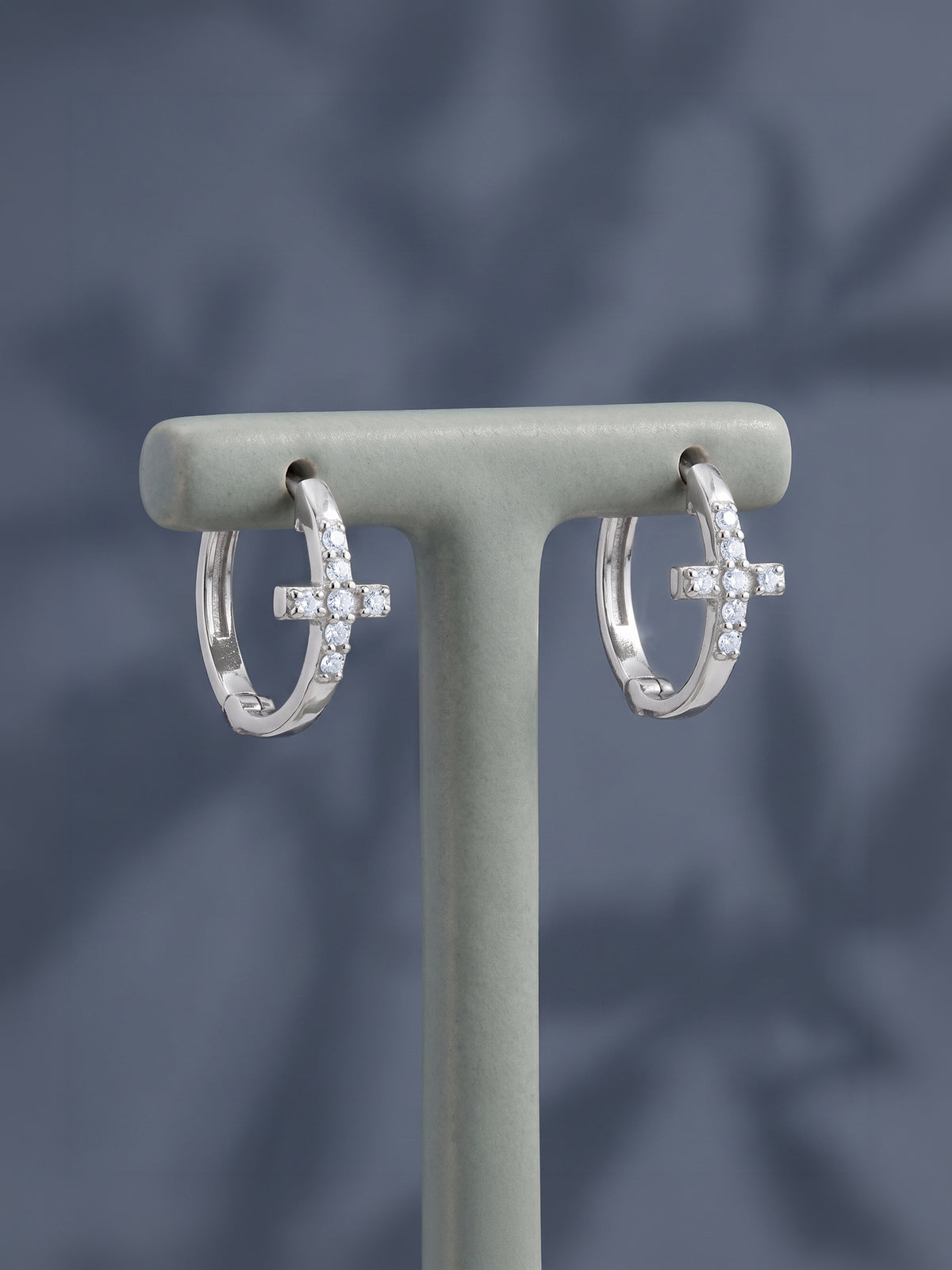 Silver Sanctum Cross Huggie Hoops