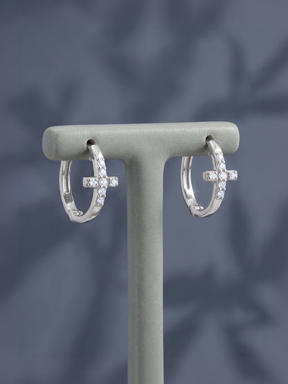 Silver Sanctum Cross Huggie Hoops
