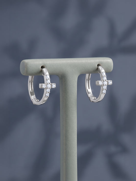 Silver Sanctum Cross Huggie Hoops