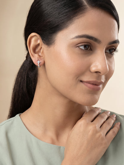 Silver Sanctum Cross Huggie Hoops