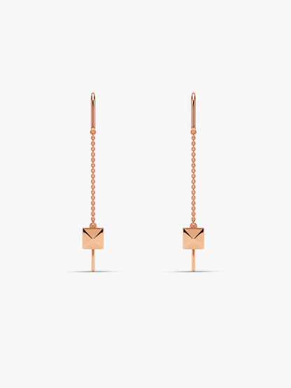 Rose Gold Square Muse Sui Dhaga Earrings