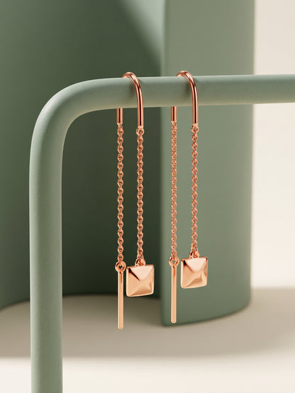 Rose Gold Square Muse Sui Dhaga Earrings