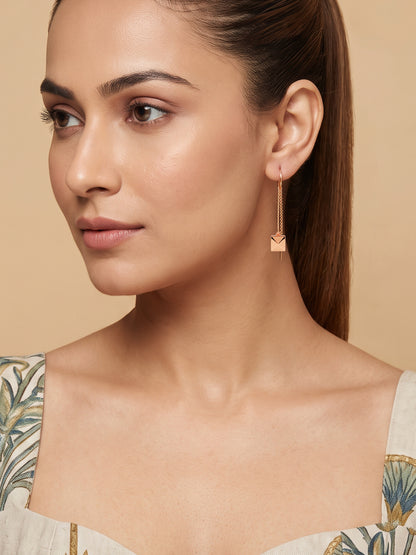 Rose Gold Square Muse Sui Dhaga Earrings