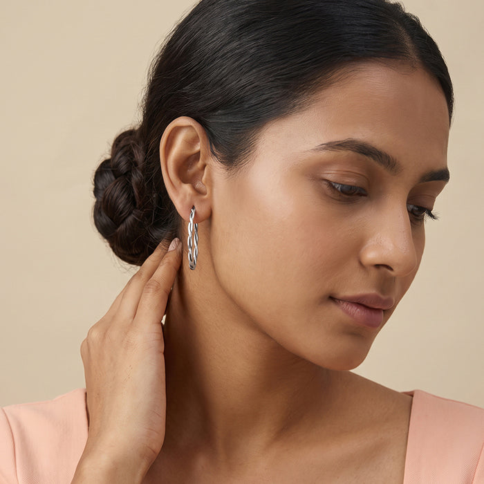 Silver Plumeria Half Hoop Earrings