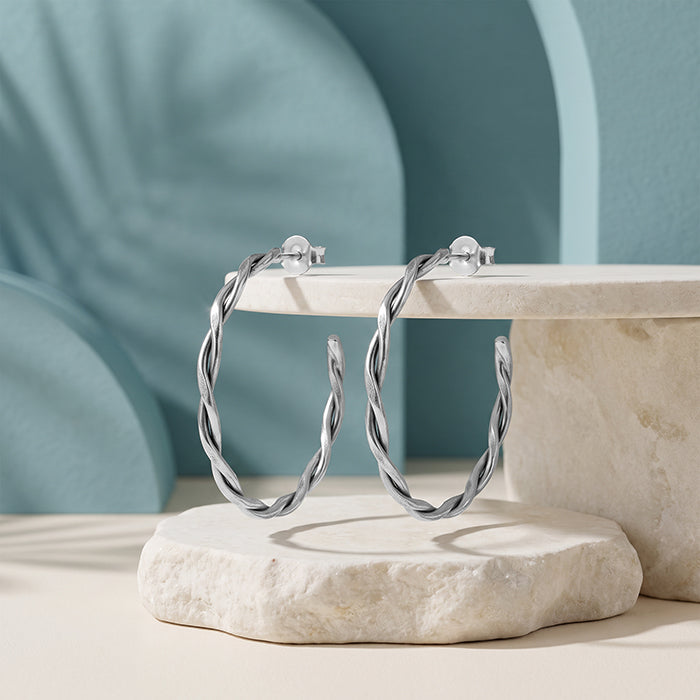 Silver Plumeria Half Hoop Earrings