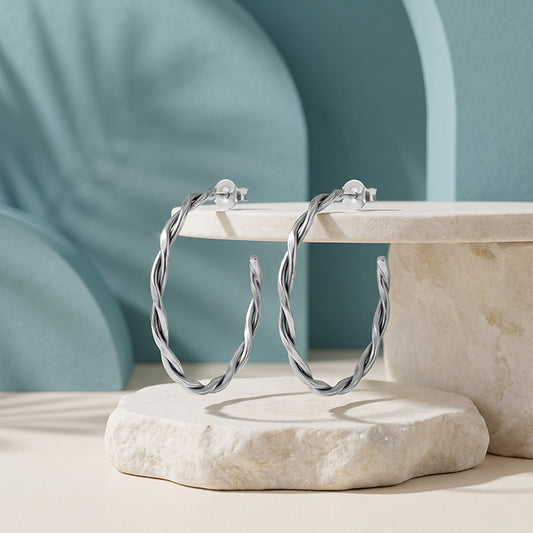 Silver Plumeria Half Hoop Earrings