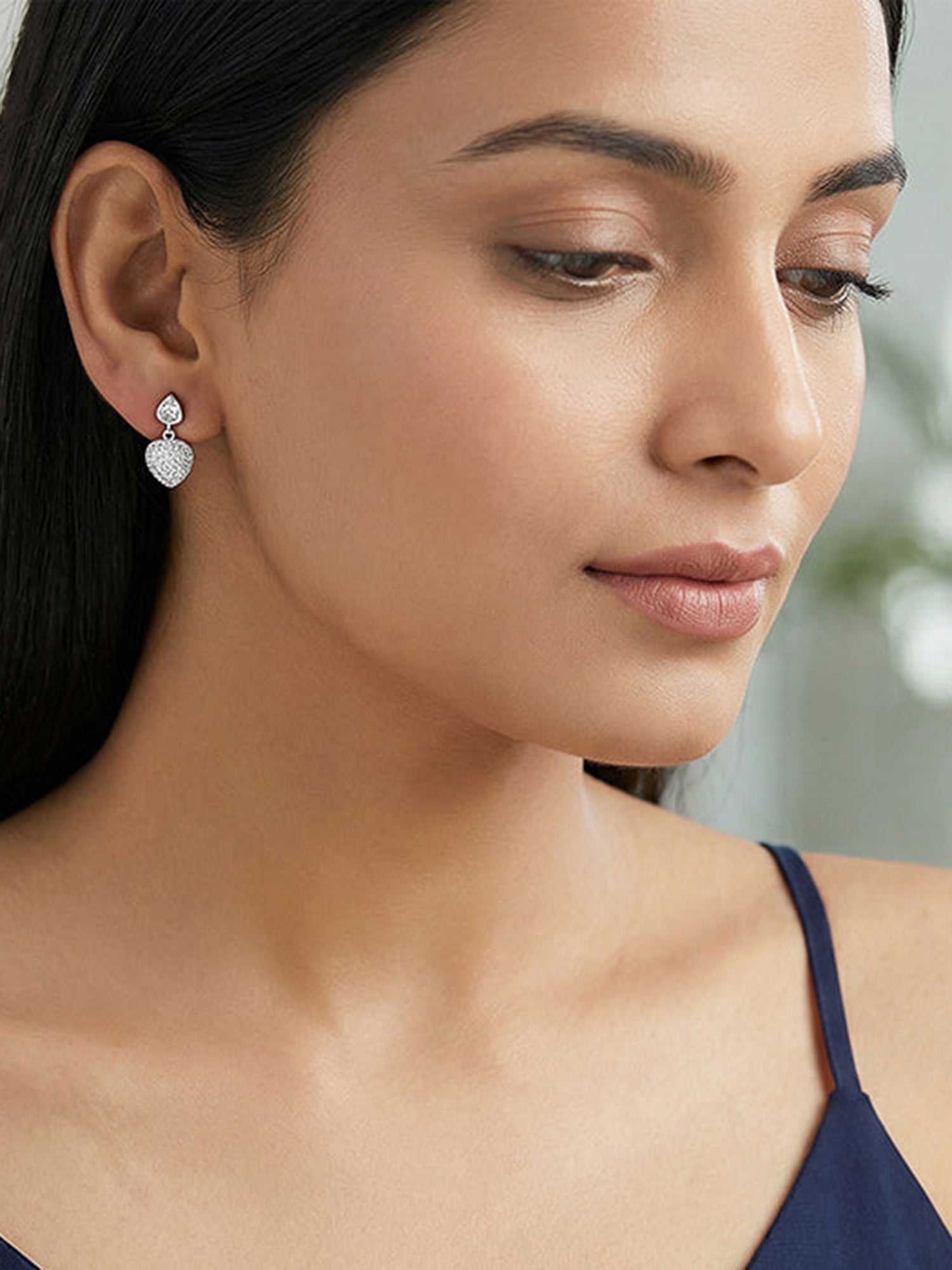 Silver Falling Heart Earrings