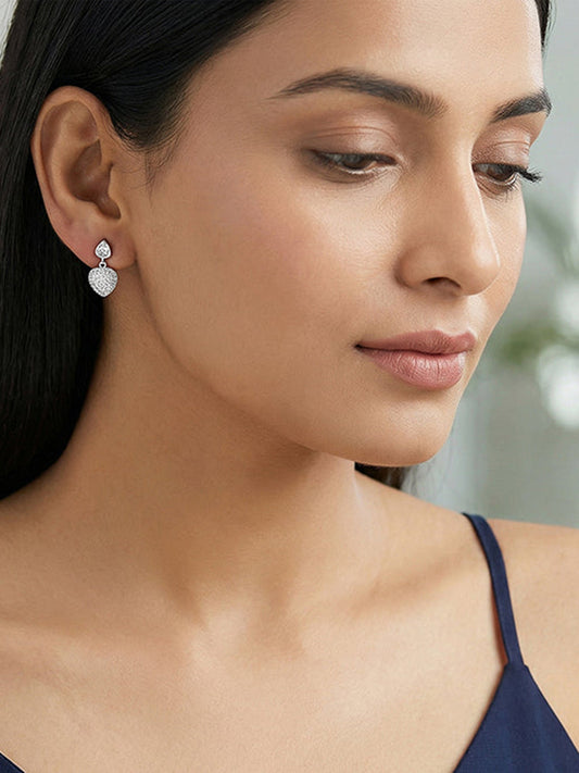 Silver Falling Heart Earrings