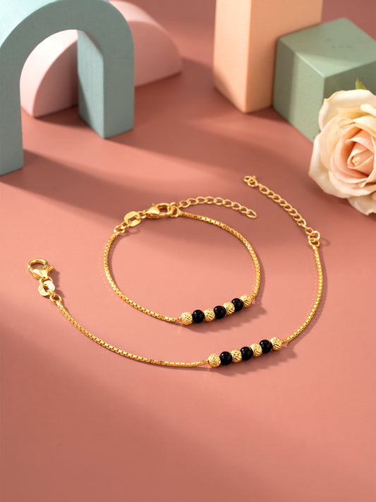 Golden Cute Black Beads Kids Anklets