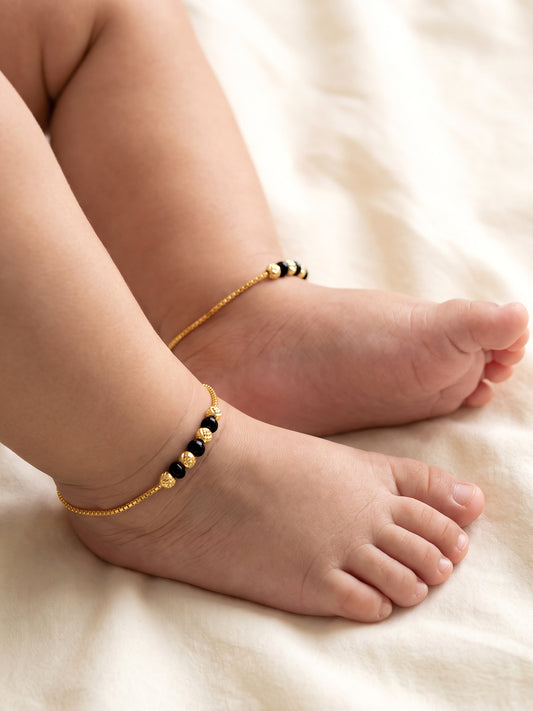 Golden Cute Black Beads Kids Anklets
