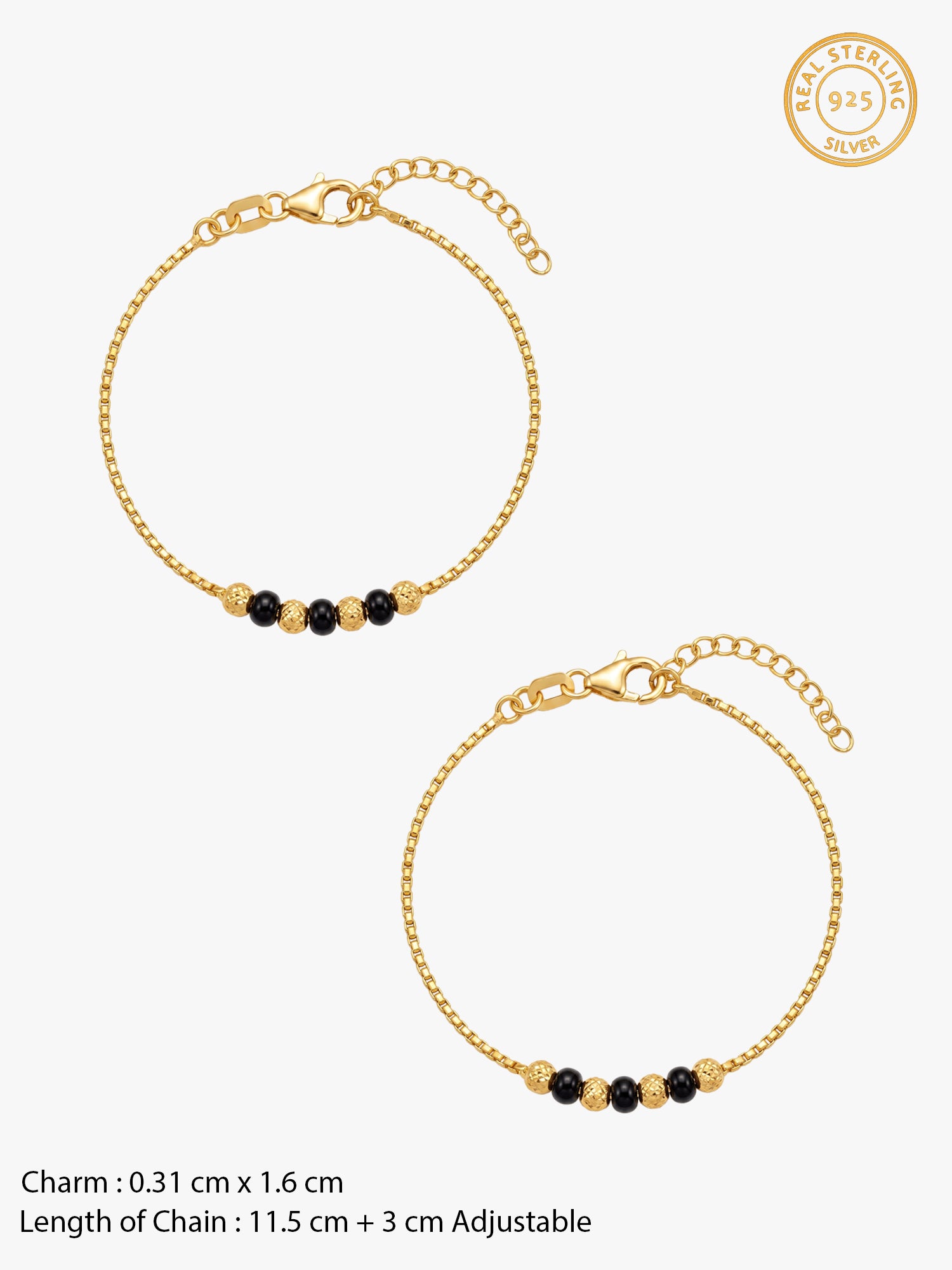 Golden Cute Black Beads Kids Anklets