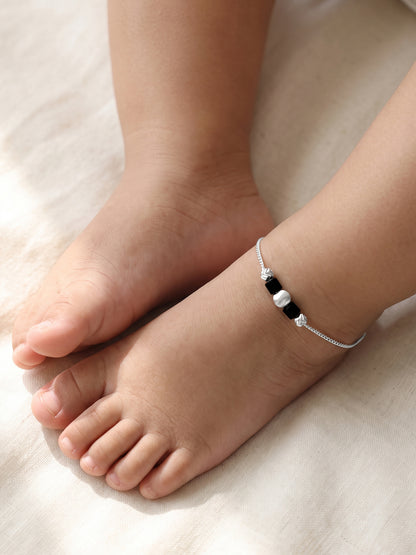 Silver Stylish Beads Kids Anklet