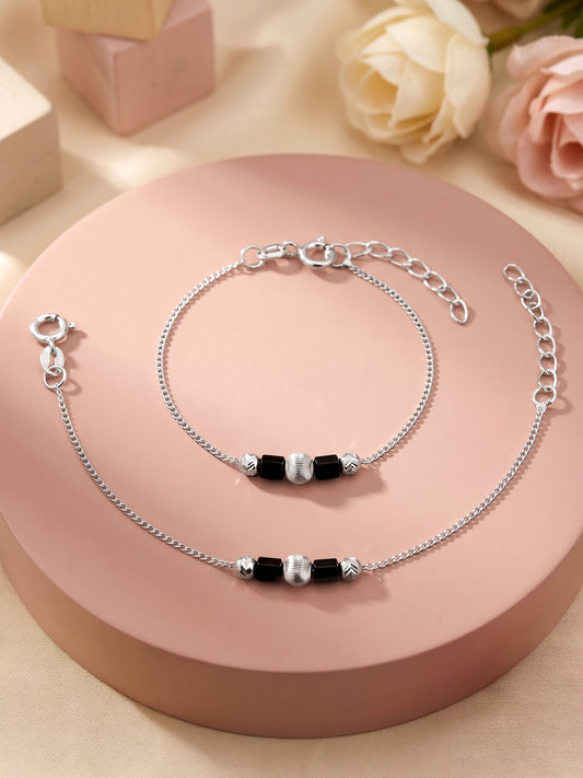 Silver Stylish Beads Kids Anklets