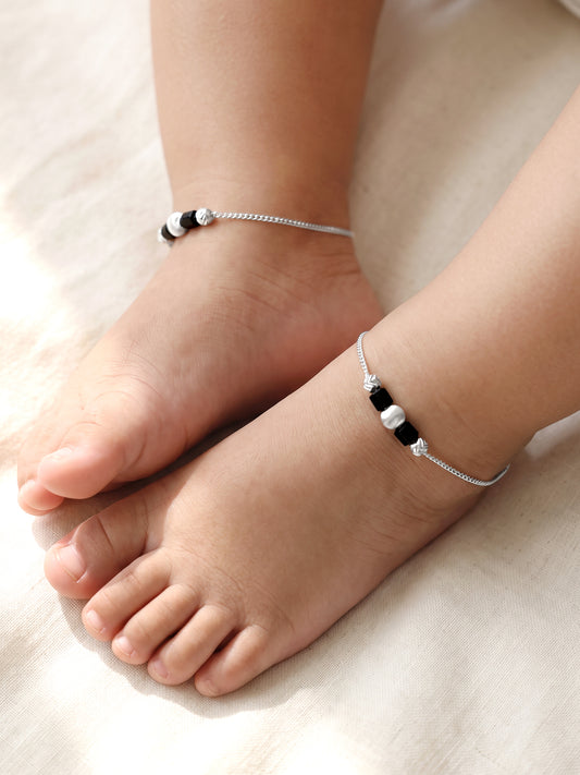 Silver Stylish Beads Kids Anklets