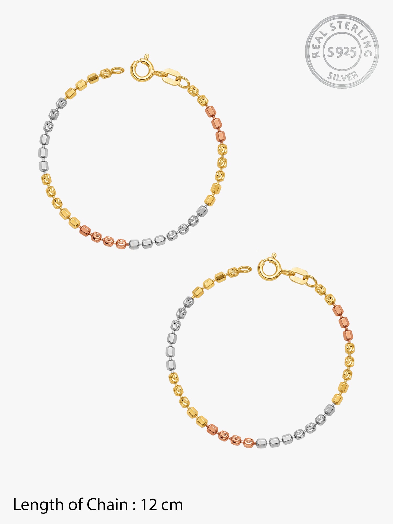 Triple Tone Rainbow Hop Silver Kids Anklets (0 - 2 Years)