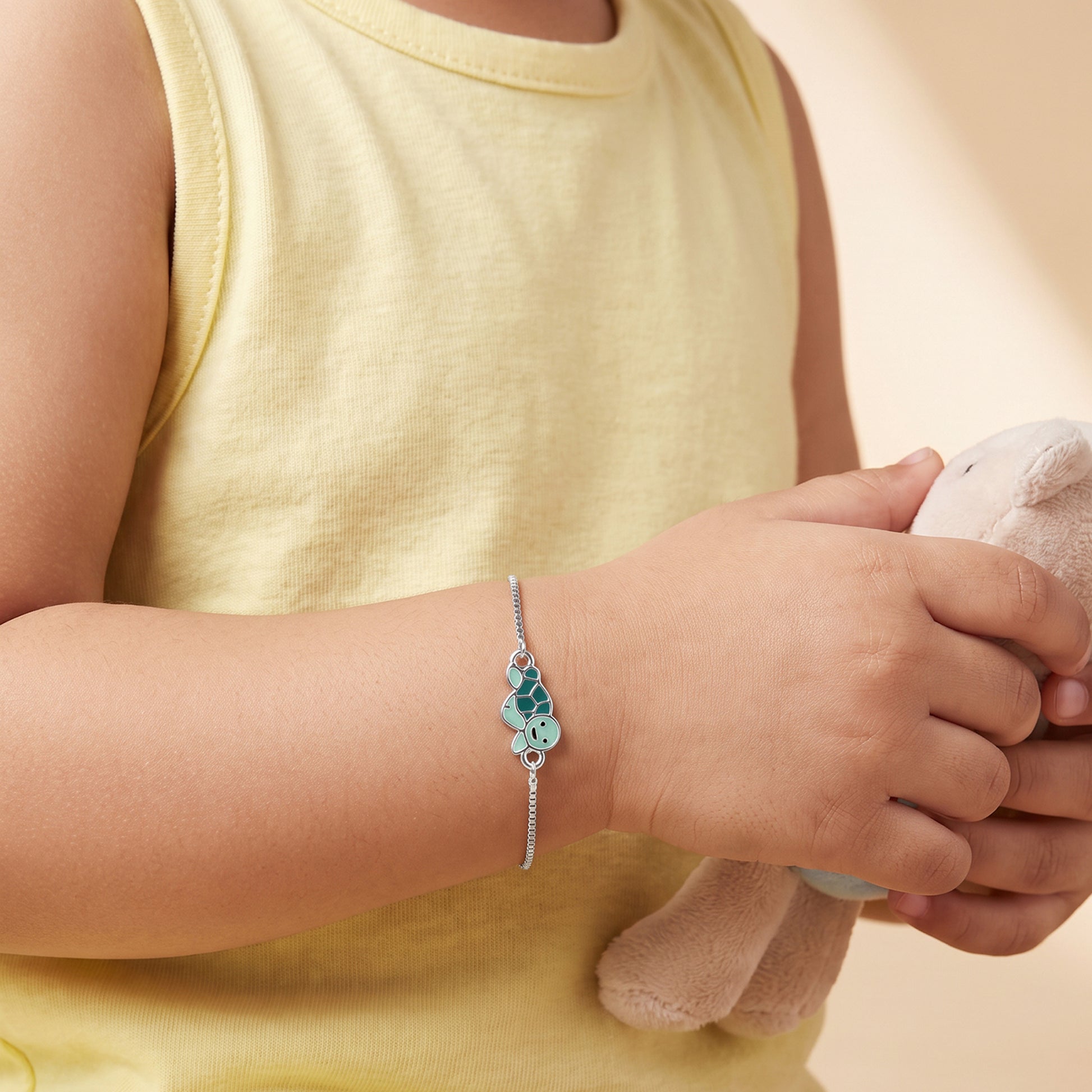 Silver Turtle Charm Kids Bracelet