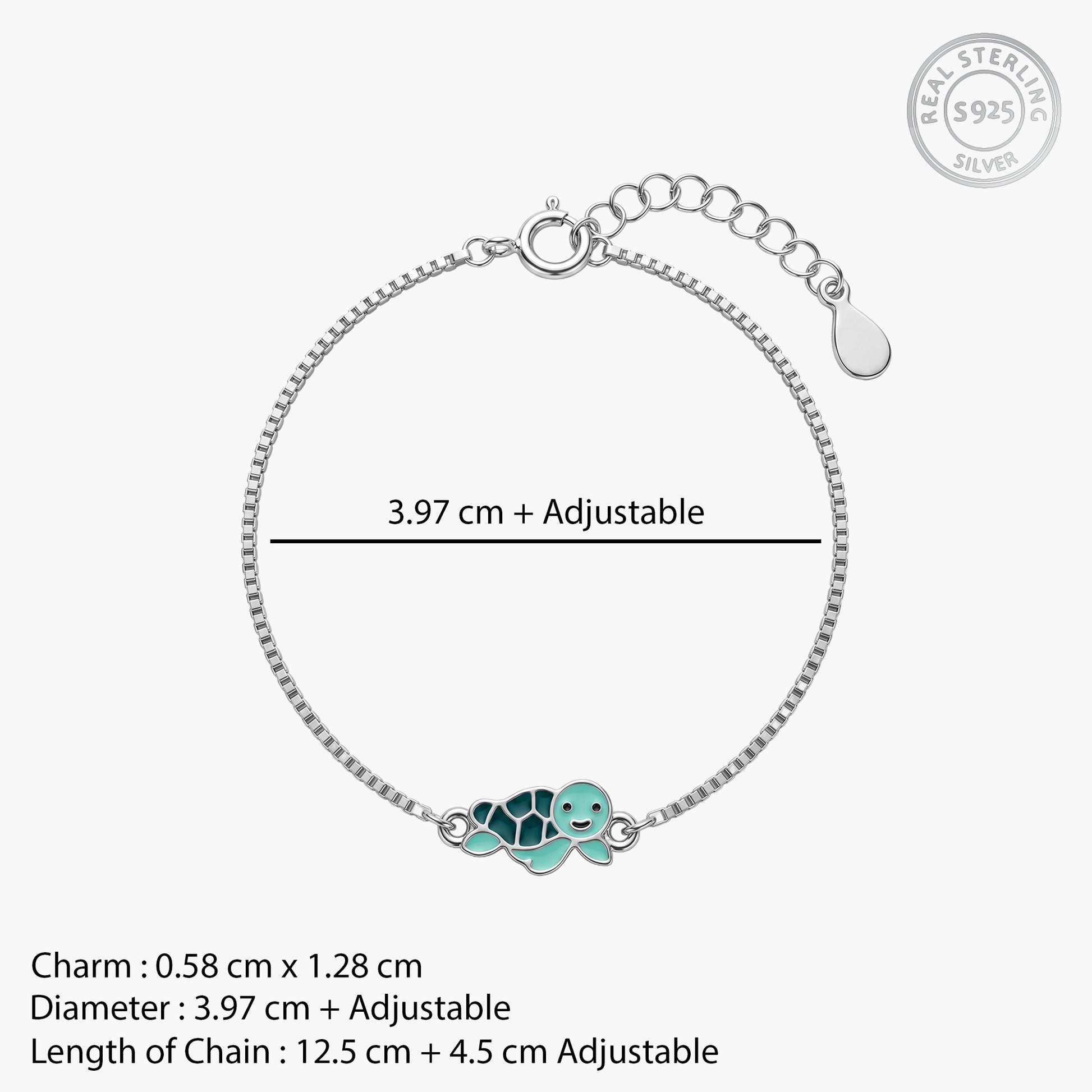 Silver Turtle Charm Kids Bracelet