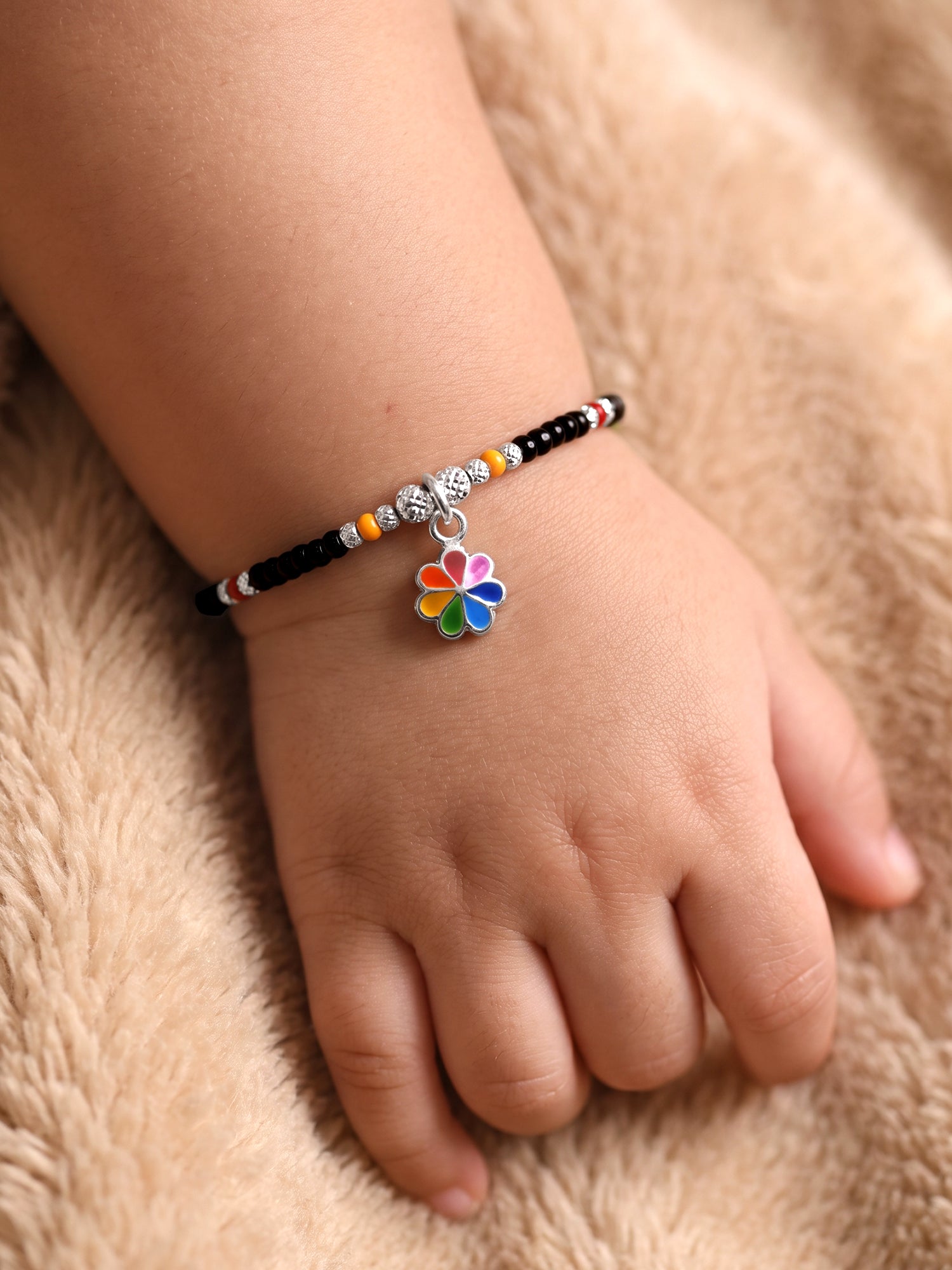 Silver Floral Rainbow Kids Bracelet