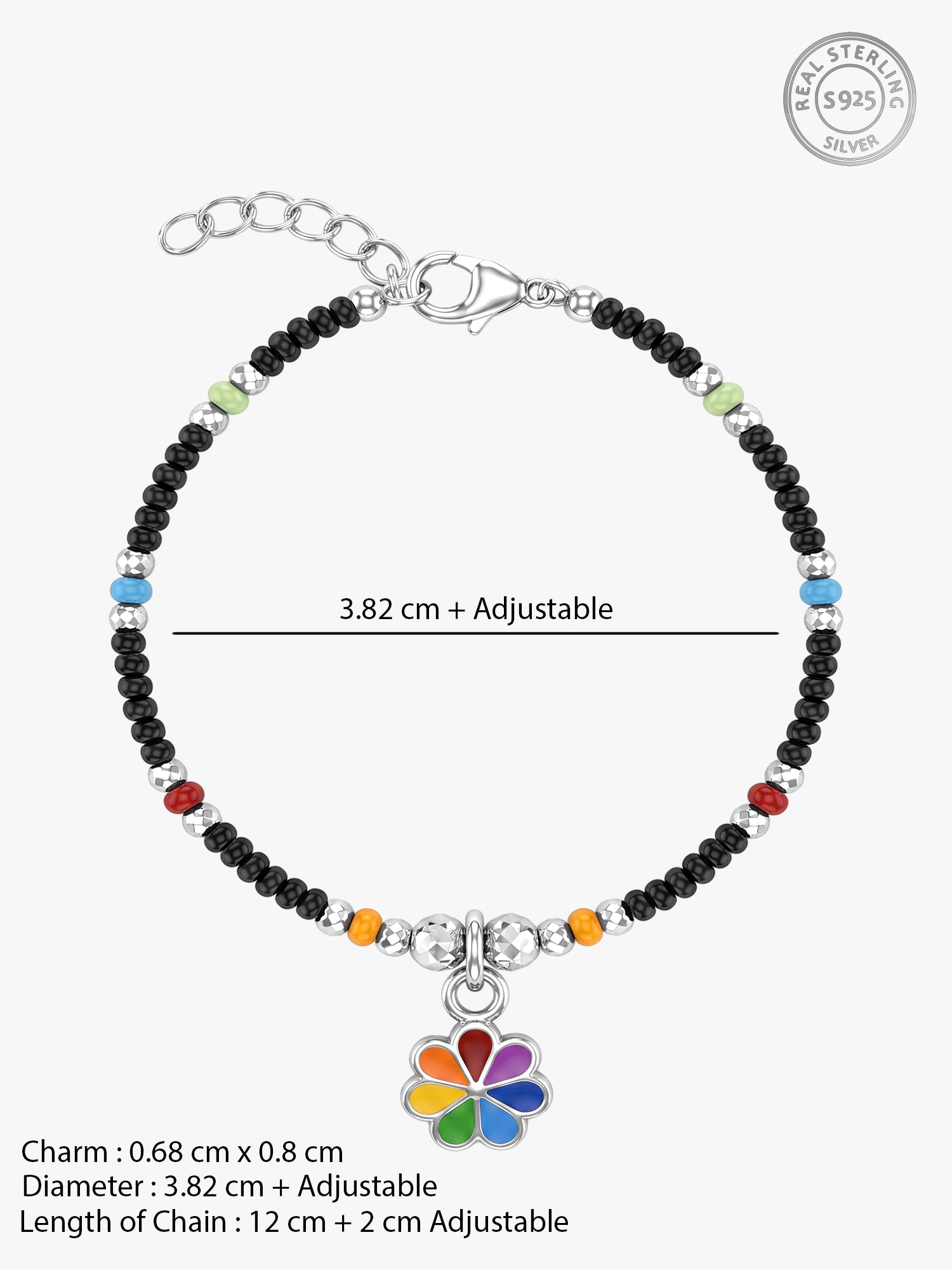 Silver Floral Rainbow Kids Bracelet