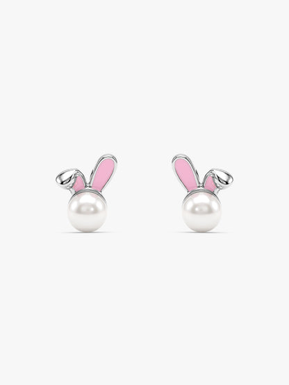 Silver Pearly Bunny Kids Studs