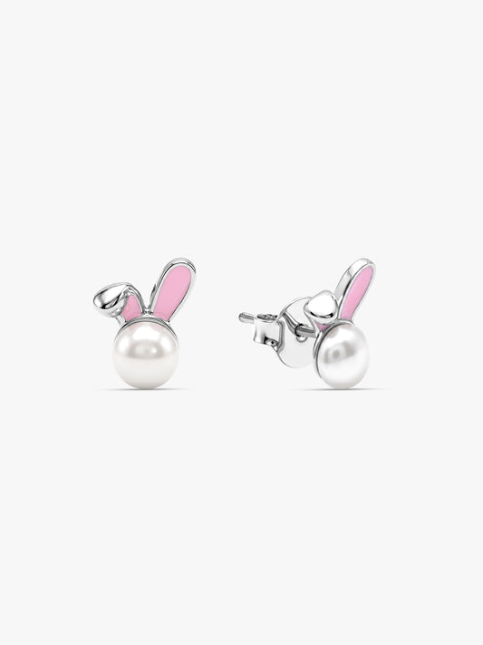 Silver Pearly Bunny Kids Studs