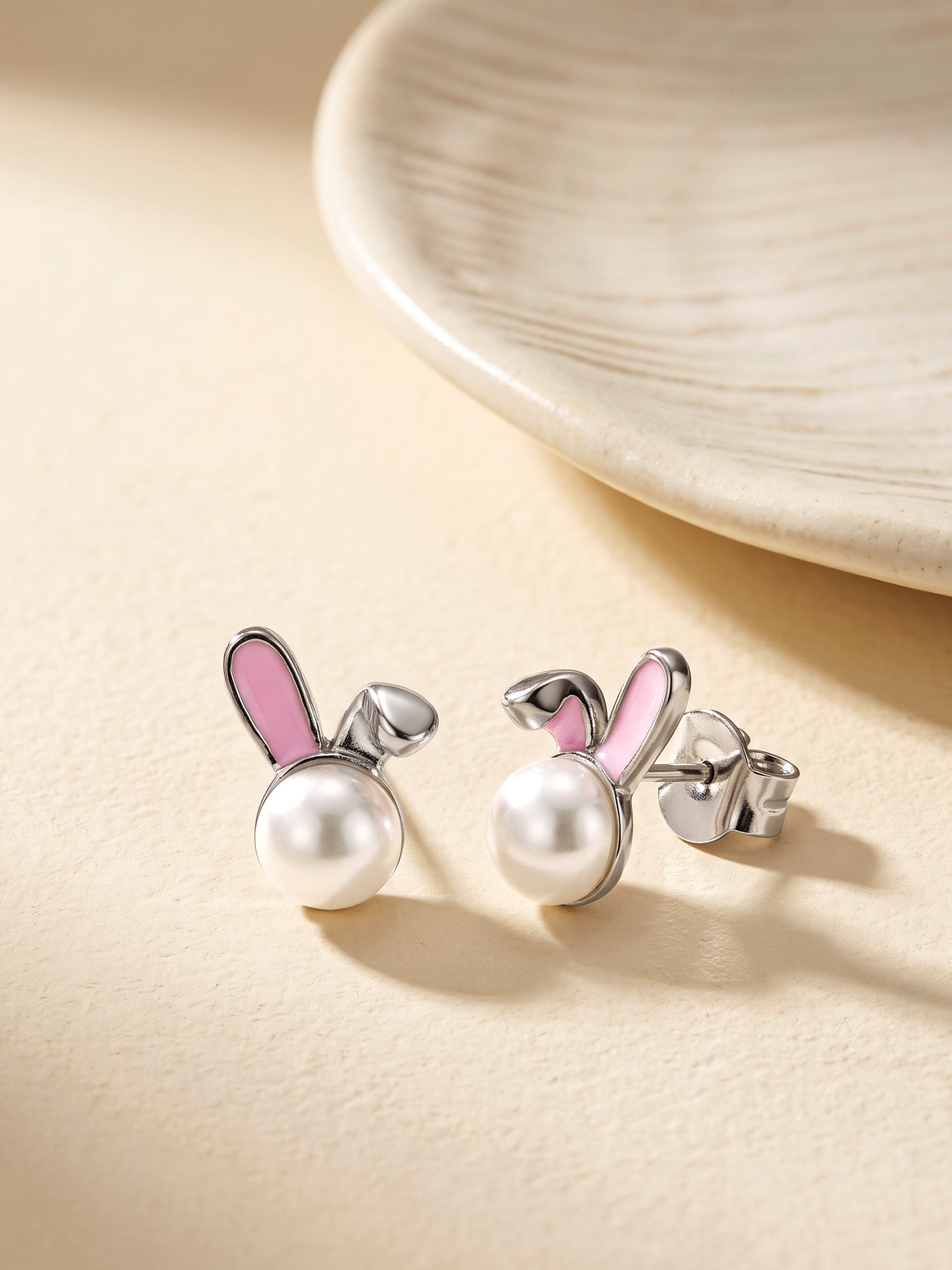 Silver Pearly Bunny Kids Studs