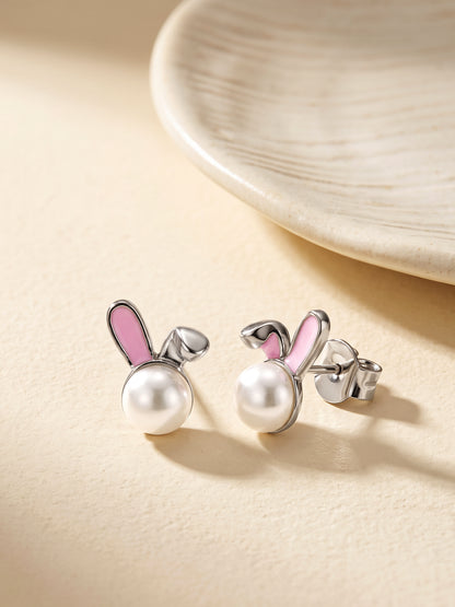 Silver Pearly Bunny Kids Studs